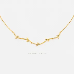 Dainty Leaf CZ Links Necklace, Silver or Gold Plated  (16" 2") SHEMISLI - SN017